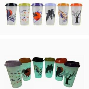 Starbucks Glow in the Dark Reusable 16 oz Hot Cups Set of 6 Halloween 2022 New